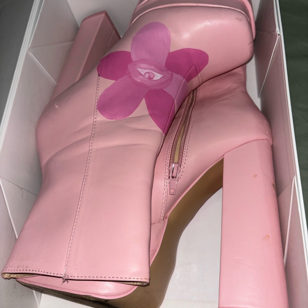 Hand painted one of a kind Pink Women's Boots
